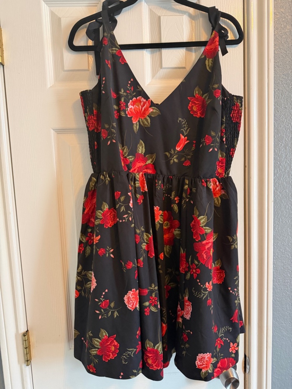 Old Navy Black Floral Midi Dress with Red Roses